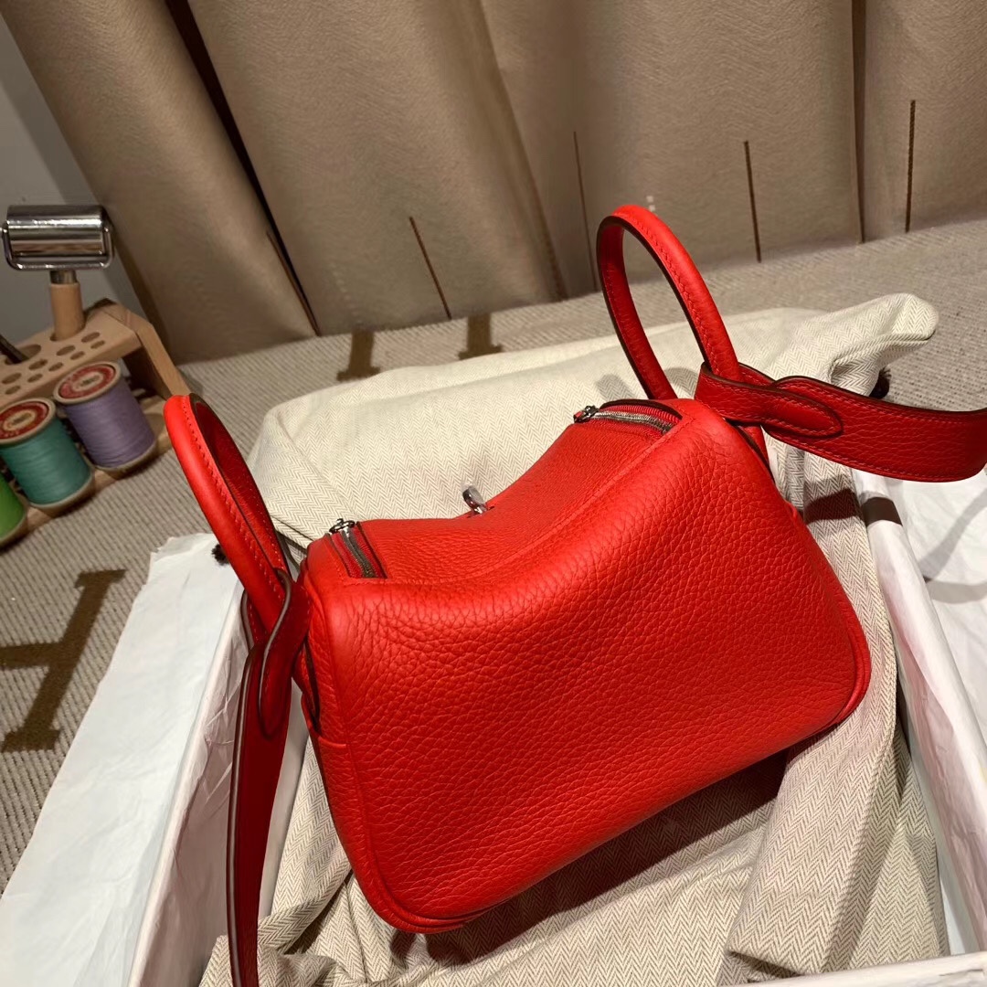 에르메스 미니 린디백19 레드 금장 끌레망스 가죽